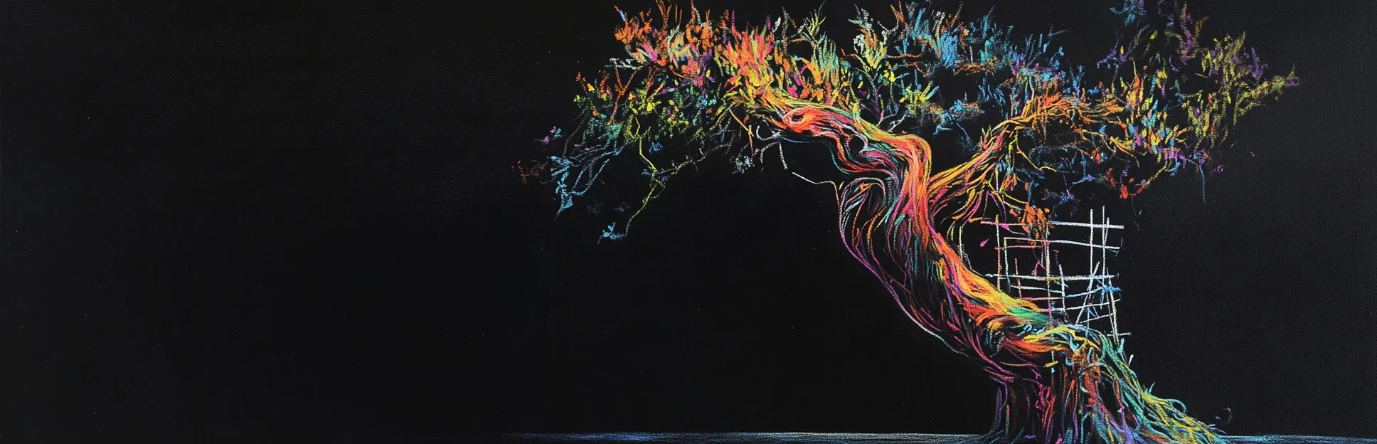 Ilustración metafórica de un árbol en crecimiento sostenido por un andamio de construcción. Figuras humanas abstractas interactúan con el andamio, simbolizando a los mentores y el aprendizaje guiado. El andamio se desvanece gradualmente a medida que el árbol se fortalece, representando el concepto de andamiaje y la Zona de Desarrollo Próximo de Vygotsky.