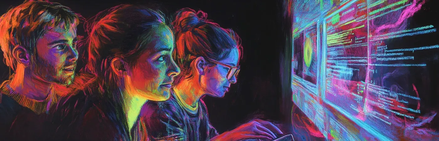 Ilustración en lápices pastel sobre accesibilidad en e-learning, tecnología educativa inclusiva y experiencias digitales para todas las personas.