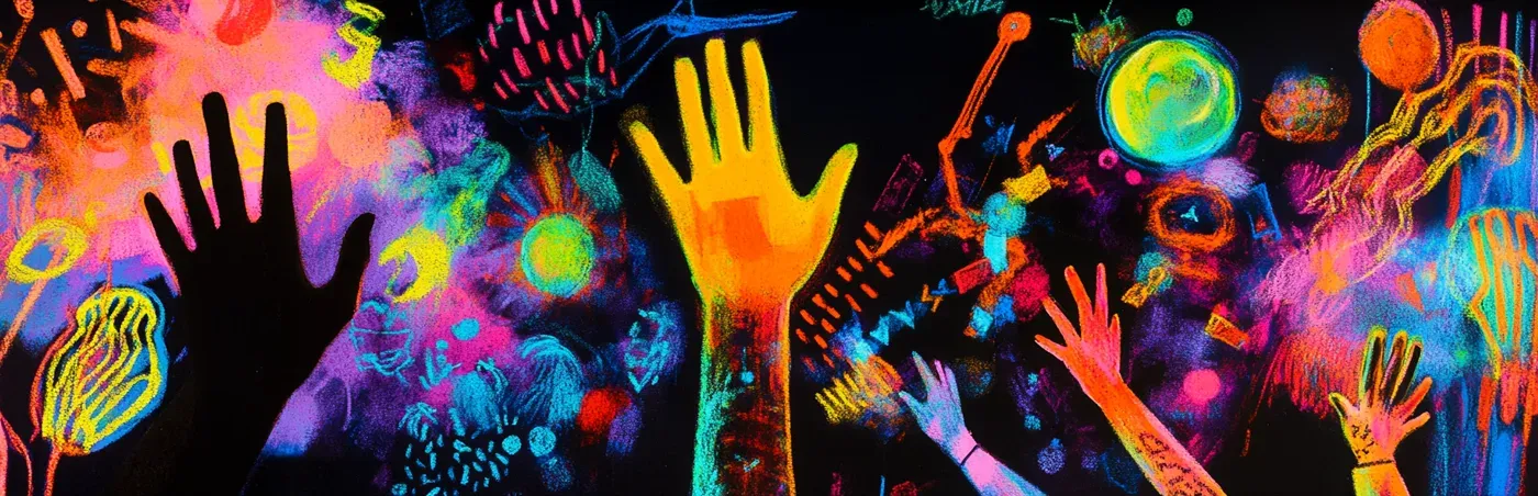 Ilustración en lápices pastel sobre Diseño Universal para el Aprendizaje, inclusión y múltiples formas de participar en una experiencia educativa.