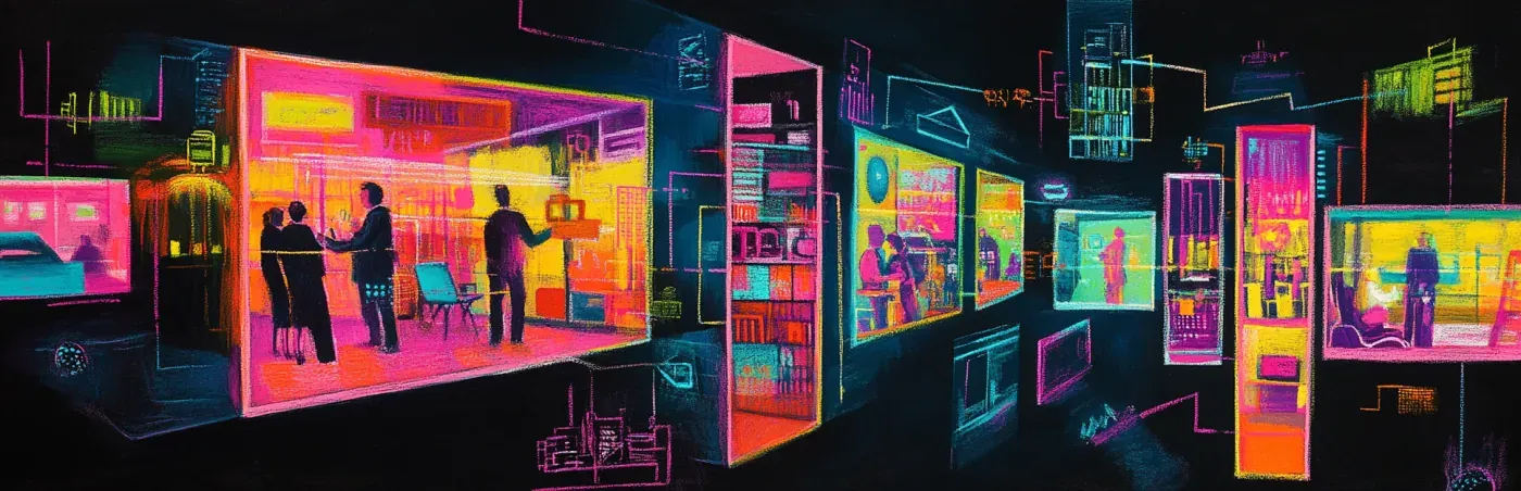 Ilustración en lápices pastel sobre modelos de aprendizaje por industria y diseño de formación según el contexto.