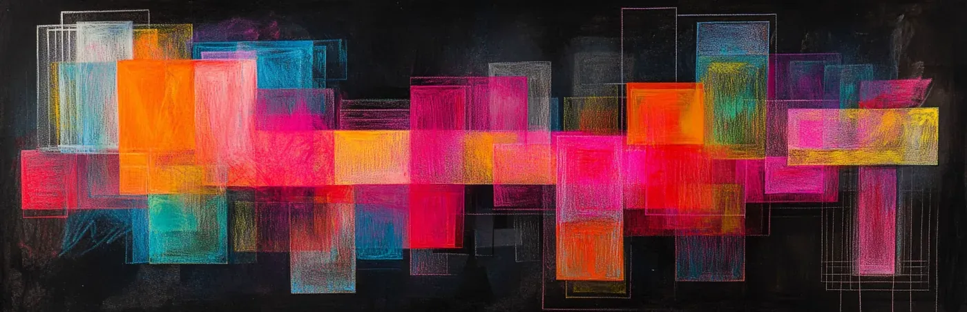 Ilustración en lápices pastel de una escena abstracta sobre modelos de diseño instruccional, del modelo ADDIE a enfoques ágiles y modernos.