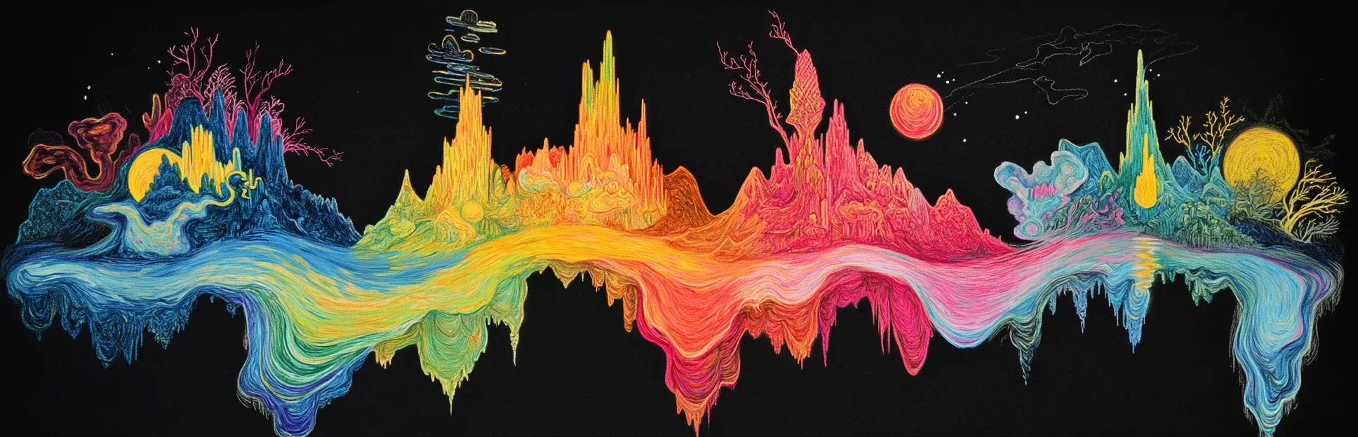Pintura expresiva con lápices pastel de neón sobre fondo negro representando el proceso de construcción activa del conocimiento, con esquemas luminosos transformándose y reorganizándose, simbolizando la asimilación, acomodación y equilibración de la teoría constructivista de Piaget.