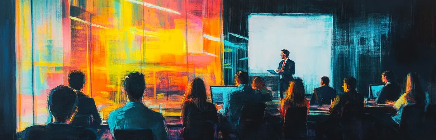 Ilustración que representa las principales modalidades de formación corporativa: presencial, e-learning, blended learning, on-the-job training, microlearning y otras en entornos empresariales modernos.